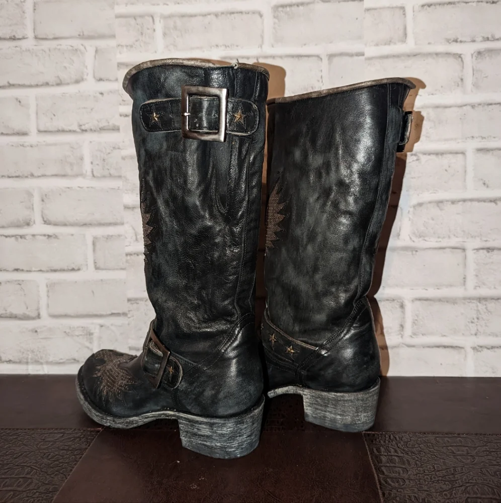 NEW Old Gringo Iron Eagle Black Distressed Riveted Biker Boots size 6.5 - Picture 6 of 13